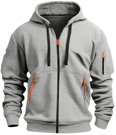 Aulemen Hoodie herr med dragkedja långärmad sweatjacka herr flera fickor smal passform dragkedja huvtröja för vardag och sport