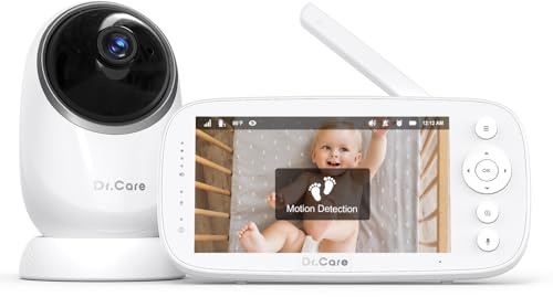 Dr.Care Baby Monitor Video e Audio – Senza WiFi a bassa radiazione, rilevamento movimenti, schermo HD 1080P da 5, visione notturna & pan-tilt, batteria lunga durata 5000mAh, VOX, audio bidirezionale