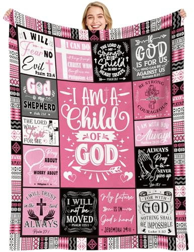 VISSTREE Christian Gifts for Women, I Am a Child of God Throw Blanket, Inspirational Religious Birthday Catholic Spiritual Baptism Confirmation Gifts for Girls Soft Flannel Blanket 50'' x 60''