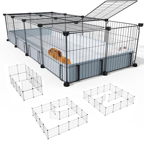BUCATSTATE Jaula para animales pequeños para cobayas y conejos, 140 x 60 x 30 cm, exterior e interior, rejilla de metal con 2 puertas, 20 paneles, incluye alfombrilla impermeable, C&C recinto para