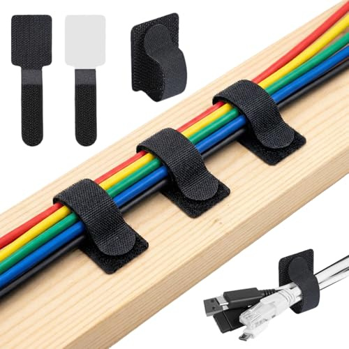 Carehabi 100 pezzi di fermacavi autoadesivi, 30x90 mm per la cable management, accessori scrivania a strappo con tenuta extra forte, organizer cavi in nylon regolabili, rimozione senza residui