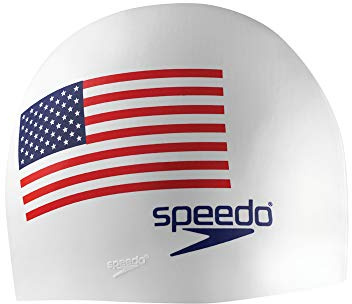 Speedo Unisex-Adult Swim Cap Silicone, White Flag