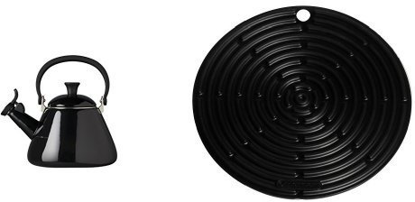 Le Creuset Kone Kettle with Whistle, 1.6 L - Black with Cooling Tool