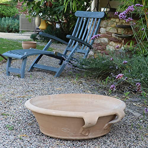 Kreta - Ciotola in terracotta con manico, 60 cm, per piantare o come mini stagno decorativo mediterraneo, per giardino, patio, di altissima qualità, 60 cm