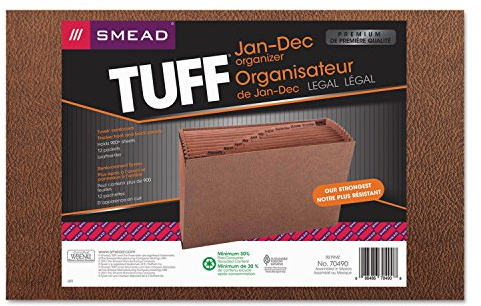 Smead TUFF Expanding File, 12 Pockets, Monthly (Jan.-Dec.) Legal Size, Redrope (70490), brown