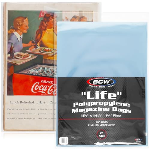 BCW Life Magazine Bags -5 Pack of 100 | Crystal Clear Polypropylene | Acid-Free Archival Quality | Protect and Store Collectible Life Magazines | Exterior 11 1/8 x 14 1/4