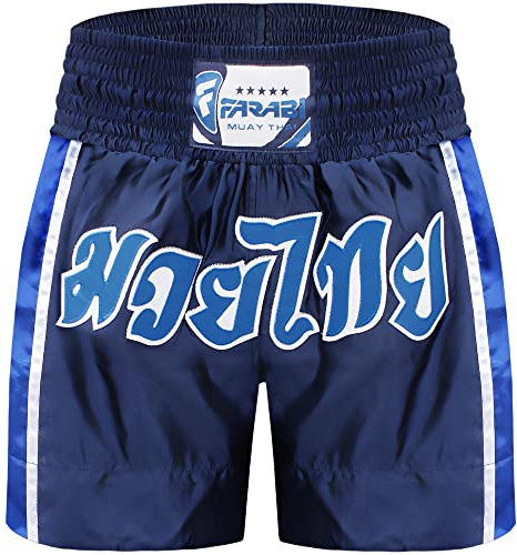 Farabi Sports Muay Thai Short - Kickboxen Hose zum Training, Käfigkämpfen, Übung, Trauben, Lauf- und Kampfkunst Thaiboxen Hose (Navy Blue, M)