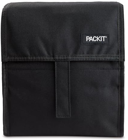 PackIt Freezable Lunch Bag, Black, Built with EcoFreeze Technology, Foldable, Reusable, Zip and Fold Closure with Buckle Handle, Perfect for School and Office Lunches