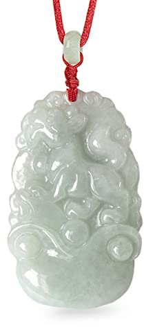 Dahlia Chinese Zodiac Jade Necklace, Real Grade A Certified Burma Jadeite, Adjustable Lucky Red Cord, Dog Q80