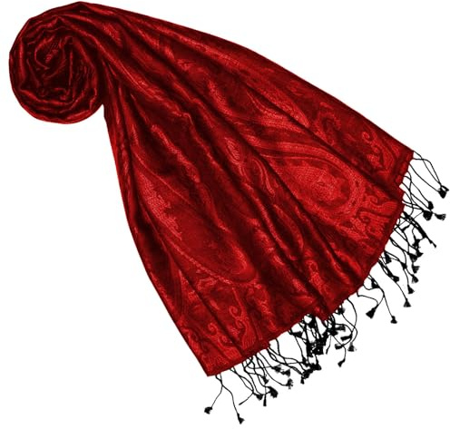 Lorenzo Cana Pashmina Jacquardsjal, 100 % silke, paisleymönster, paisley, sidenhalsduk, pashmina, flerfärgad, 70 x 190 cm, Röda toner., One Size