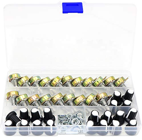 B10K 10K Ohm Knurled Shaft Linear Rotary Taper Potentiometer with Knob/Nuts/Washer Kit-20 Pcs