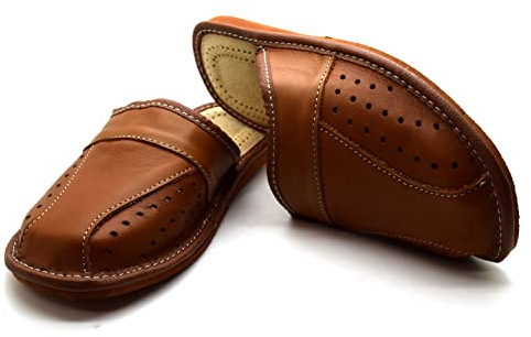 SolaDirect Men's Natural Leather Slippers Shoes, Closed Toe Comfortable Slip-On Sandals Mules for Gents
