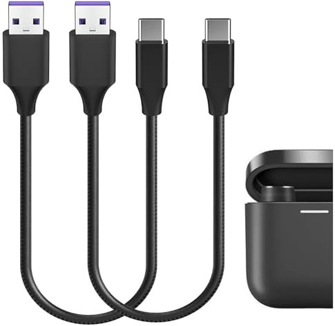 Geekria Typ-C Earbuds Cloth Braided Fast Charger Cable, Compatible with Bowers & Wilkins PI5, PI7 Charger, USB to USB-C Replacement Power Short Charging Cord (1ft / 30cm 2Pack)