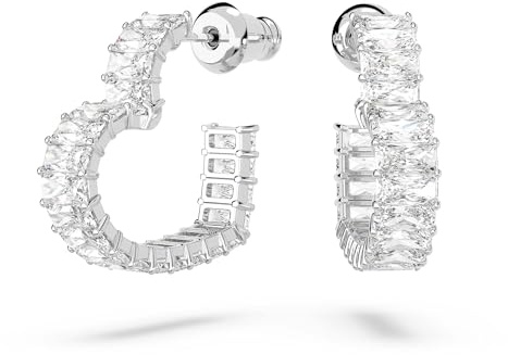Swarovski Matrix Kreolen, Rhodinierte Ohrringe mit Herz-Motiv und Strahlenden Swarovski Kristallen