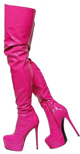 Frankie Hsu Punk Piattaforma Stiletto Stivali Sopra Il Ginocchio, Giallo Vernice Coscia Alta Stile, Grandi Dimensioni Moda Goth Moderno Tacco Lungo Alto Scarpe Per Le Donne Uomini, Rosa, 43 EU