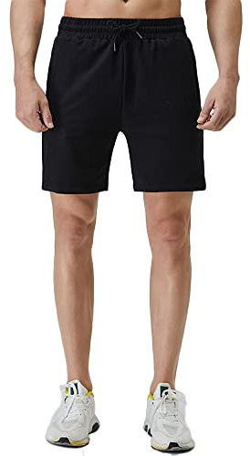 Pantalones Cortos Hombre Algodón Elástico Shorts Hombre Deportivos Bermuda Shorts Jogger Shorts Casual de Verano, Pantalón Corto para Trotar Running Deporte Correr Gym Fútbol (Z-Negro, L)