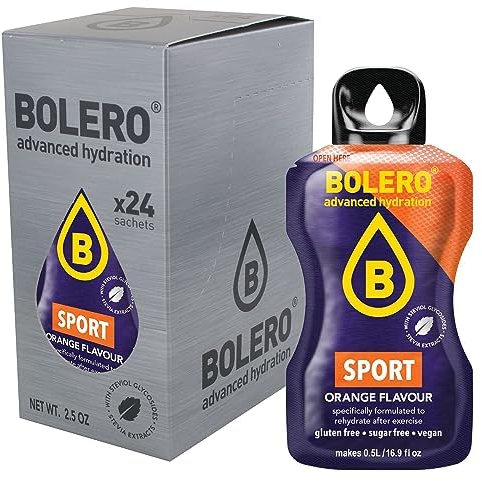Boléro SPORT 24x3g | Jus en poudre sans sucre, édulcoré à la stévia + vitamine C | pour enfants et sportifs | sans gluten, végétalien | saveur d'orange242