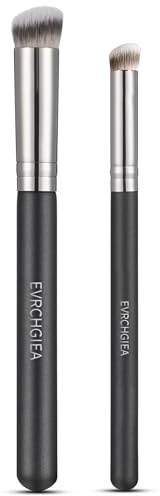 Angled Flat Concealer Brush Set, 2pcs Dense Under Eye Nose Contour Brush for Liquid Foundation Cream Powder Blending Buffing Stippling (270+370)…