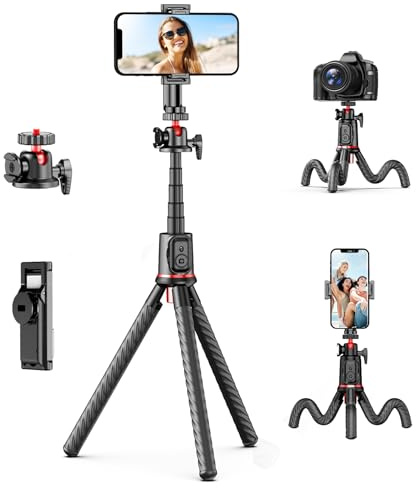 Fotopro Treppiede per fotocamera, mini treppiede flessibile estensibile con asta di prolunga, compatibile con fotocamere Canon Nikon Sony
