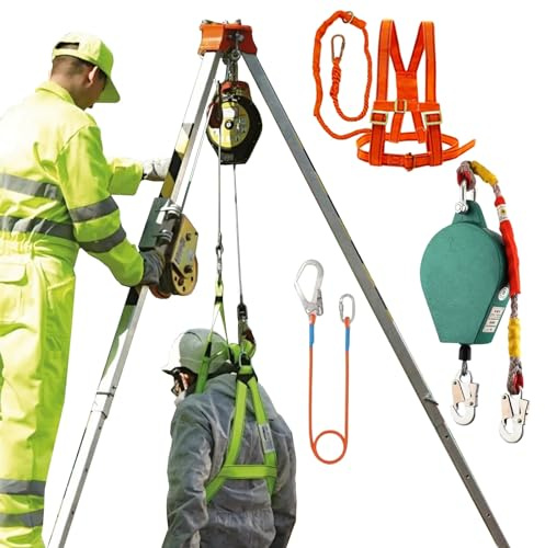 Kit anticaduta Treppiede per spazi confinati - Sistema di treppiede di salvataggio con verricello da 1200 1800 2600 LBS e protezione anticaduta da 10m per lavorare in luoghi alti/pozzo/tombino ( Size