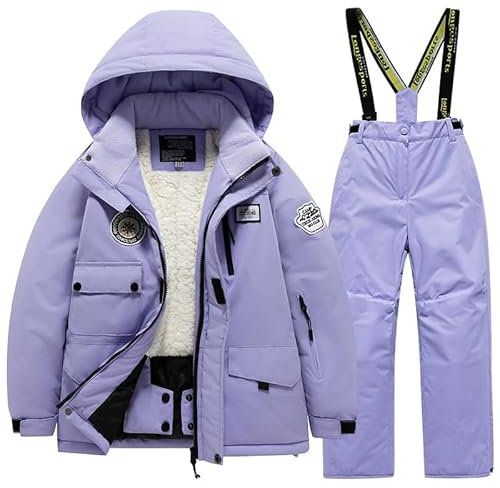 SUYUKU Kid Boy Snow 2 Traje de Invierno Chica Niño Traje de Nieve Moda Abrigo con Capucha Peto Caliente Niños Niñas Impermeable Trajes de Esquí Térmico Felpa Exterior Niños Invierno Chaqueta de Plumón