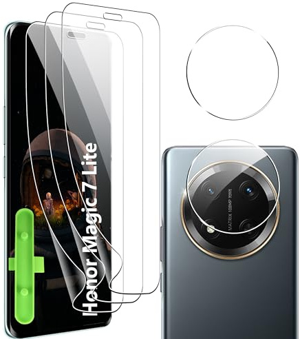 zZjoOoj Protection d'écran pour Honor Magic 7 Lite,3 Pièces TPU Film Hydrogel Transparent HD Souple en TPU Film de Protection d'écran Anti-traces de Doigts,2 Pièces Protecteur d'objectif de caméra