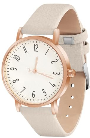 OFFCUP Damenuhr, Damen Analog Quarz Uhr mit Leder Armband, Uhren Damen Einfache Business Klassische Armbanduhr Lässig Quarzuhr Kleideruhr, 3 Zeiger -Beige