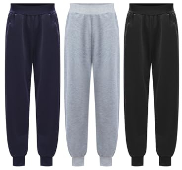 Oyolan Enfant Garçon Lot de 3 Pantalon Survêtement Jogging de Sport Basket-Ball Fitness Gym