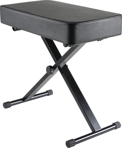 Clevich Tabouret de Piano réglable 50-52-54-56 cm, Tabouret de Clavier Pliable en Forme de X, Coussin en polyuréthane épais de 8 cm, Banquette pour Table de Piano en Noir