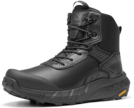 NORTIV 8 Stivali da uomo impermeabili tattici militari da lavoro in pelle per moto da combattimento leggeri antiscivolo stivali per uomo 20,3 cm, nero, 7