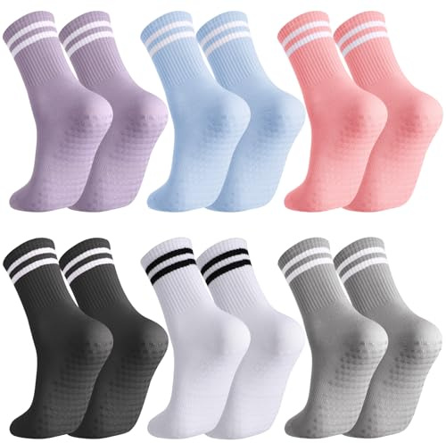 Utensilsto 6 Pairs of Non-Slip Socks Women's Stopper Socks Yoga Socks with Grips Cotton Pilates Yoga Socks EU 38-42 Stopper Socks for Women and Girls