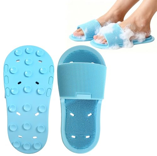 2 Pièces Brosse Pieds Douche avec Ventouses Antidérapantes, Tapis Exfoliant Massage Pieds, Soin des Pieds Profond, Chausson Massage pour Améliorer la Circulation et Nettoyage