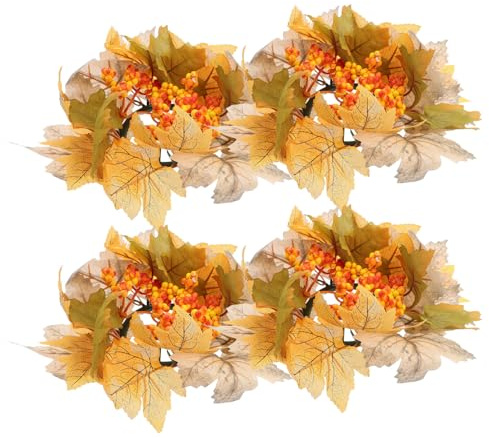 BIUDECO 4 Pezzi Portacandele con Ghirlanda Foglie d Acero Artificiali Autunnale Piccola per Candele Decorazione per Ringraziamento Festa del Raccolto e Halloween