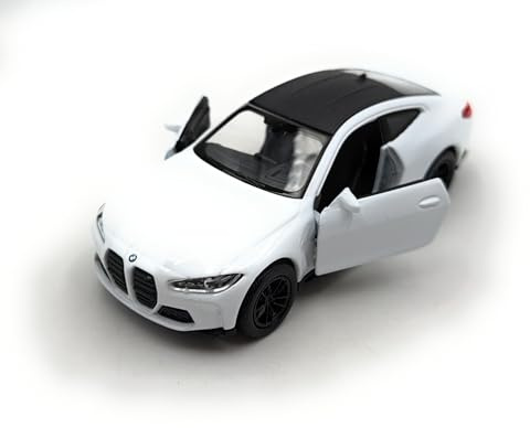 Toi-Toys Welly Modellino auto BMW M4 G82 Sport Coupe, auto in miniatura, scala 1:39 / L 12cm, bianco