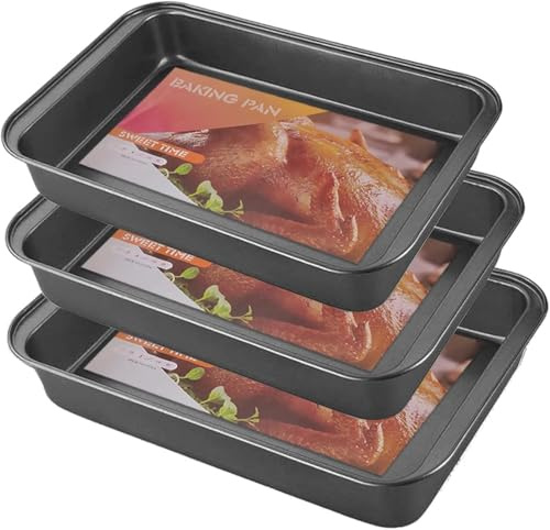3PCS Non Stick Deep Oven Baking Trays Set, Roasting Tray Set Carbon Steel Oven Baking Tins Trays-Roasting Pan (Small, Medium & Large)