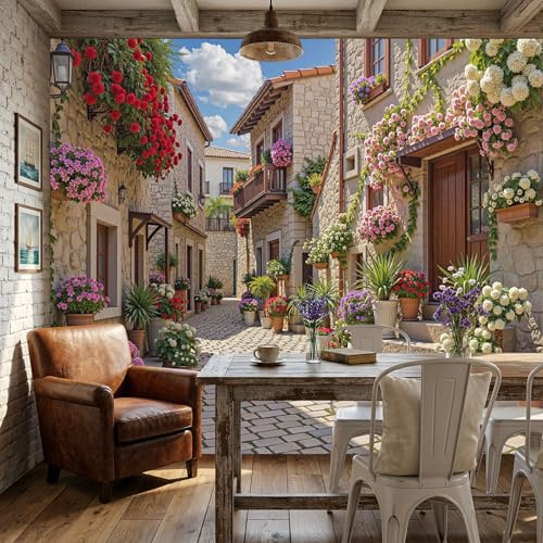 Fotomural Papel Pintado Para Pared Beige Calles De Ciudad Nórdica, Art Papel Tapiz Fotográfico Mural 200X140Cm Arquitectura Floral Natural Decoración De Pared Sala Cuarto Oficina Salón