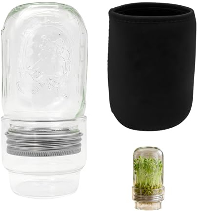 Oxxggkao Juego de tarros de vidrio de grado alimenticio para germinación que incluye tapa de germinación, ideal para jardinería de cocina y comer, tarro de germinación