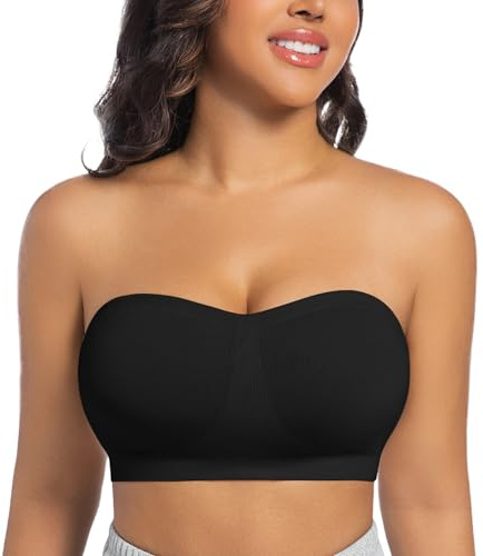 ONEW Bandeau Bra Women Non Slip Push Up M-Style Strapless Bra Seamless Non-Wired Bralette Breathable Multiway Tube Top with Removable Convertible Straps Black M