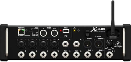 Behringer X AIR XR12 Mélangeur numérique à 12 entrées pour iPad/Tablette Android avec 4 préamplis Midas programmables, 8 entrées de ligne, module Wifi intégré et enregistreur stéréo USB