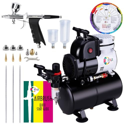 OPHIR Airbrush Kit, Air Brush Kit with Air Compressor, Airbrush Compressor with 3L Air Tank, Dual-Action Trigger Airbrush Gun 0.3mm, 0.5mm, 0.8mm, Air Brush Painting Set for Hobby Model Cake Painting