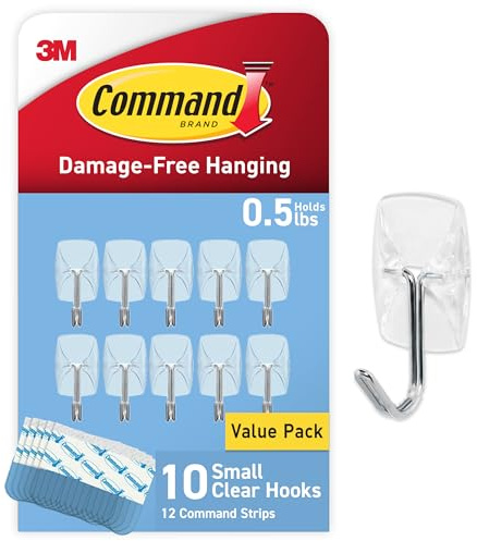 Command Small Clear Wire Toggle Hooks, 10 Wall Hook and 12 Strips, Damage-Free Hanging with Adhesive, Great for Hanging, Organization and Storage, Holds up to 0.5 lb