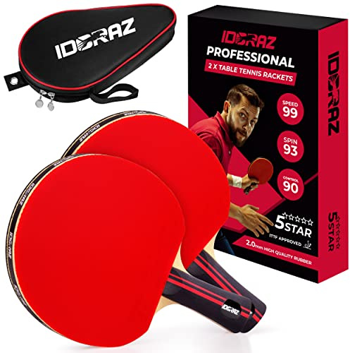 Idoraz Tischtennisschläger 2er Set Profi Schläger - Ping Pong Schläger mit Tragetasche - ITTF zugelassenes Gummi für Turnierspiele - Bestes Tischtennis-Paddel