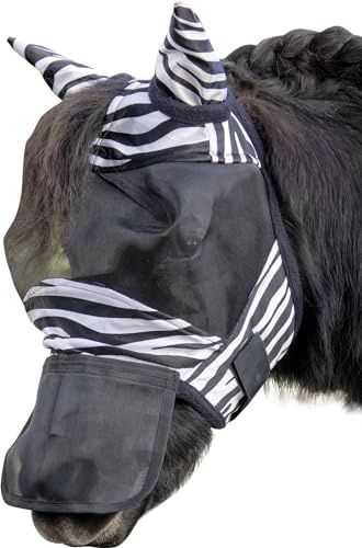 HKM Zebra - Maschera per mosca con nasello rimovibile, taglia pony Shetland
