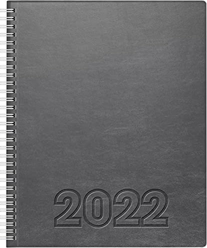 BRUNNEN 1076164842 Buchkalender Manager Wt 7 - weektimer, 2 Seiten = 1 Woche, 21 x 26 cm, Soft-Einband Lino grau, Kalendarium 2022, Wire-O-Bindung
