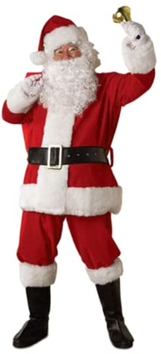 Geagodelia Santa Claus Costume Set for Men Jacket + Trousers + Hat + Beard + Belt + Gloves + Boot Covers Adult Father Christmas Costume Santa Suit Outfits Christmas Fancy Dress Costume (Red, XXL)
