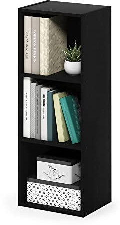 Furinno PASIR Book Shelf, 3-Tier Bookshelf, Bookcase with Open Shelves, 9 x 12 x 32, for Living Room, Bedroom, Home Office, Blackwood