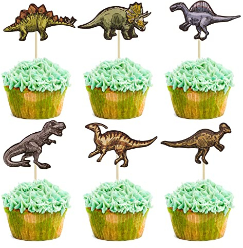 36Pcs Dinosaur Cupcake Toppers Roar Dinosaur Cupcake Picks Dino Cake Decorations for Kids Boys Dinosaur Theme Birthday Babyshower Party Decorations