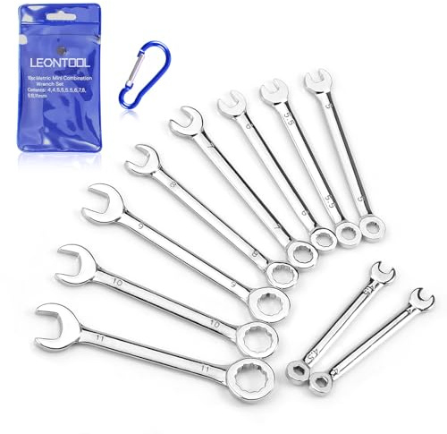 LEONTOOL Small Wrench Set Metric 4mm to 11mm Open End and Box End Spanner 10 Pcs Ignition Wrench Set with Carabiner Clip Mini Wrench Set for Automotive Technicians and Industrial Users