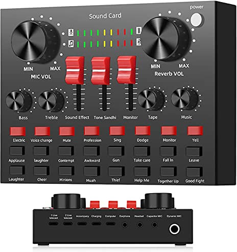 Tarjeta de audio externa con mezclador de Bluetooth, efectos de audio, cargador de tarjeta de sonido, karaoke, smartphone, PC