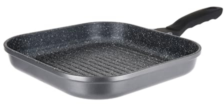 Sitram 714217 Poêle Grill Fonte Aluminium Intérieur effet Pierre L28, l28, H4.5 cm - Poêle à griller anti-adhésive sans PFOA, Manche thermorésistant soft touch - Tous feux dont induction